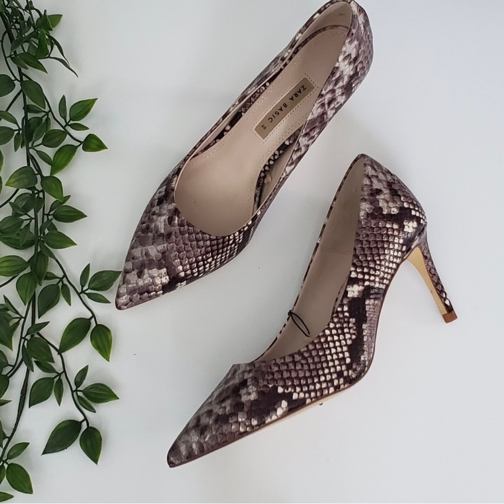 Zara Snake Print Leather Pump Heels